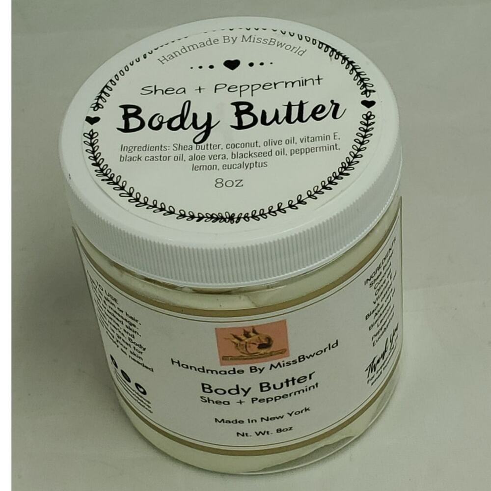 Shea Peppermint Body Butter Natural Moisturizer Handmade 8 oz - Picture 2 of 5